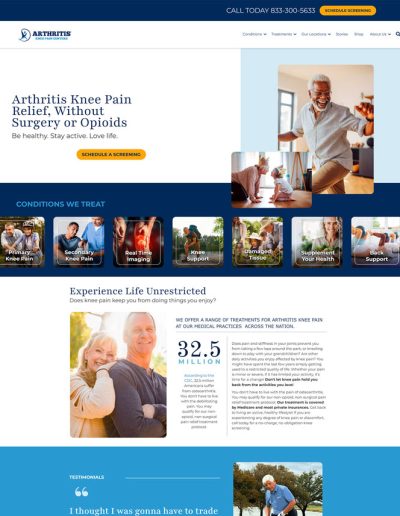 Arthritis Knee Pain Center Home page screenshot