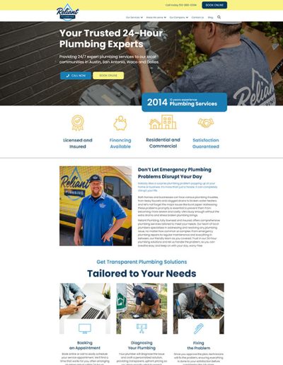 Reliant Plumbing Home page screenshot