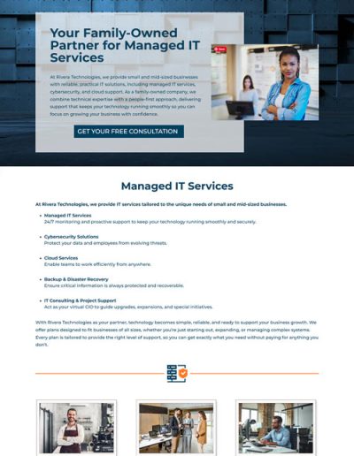 Screenshot of Rivera Technologies Home page